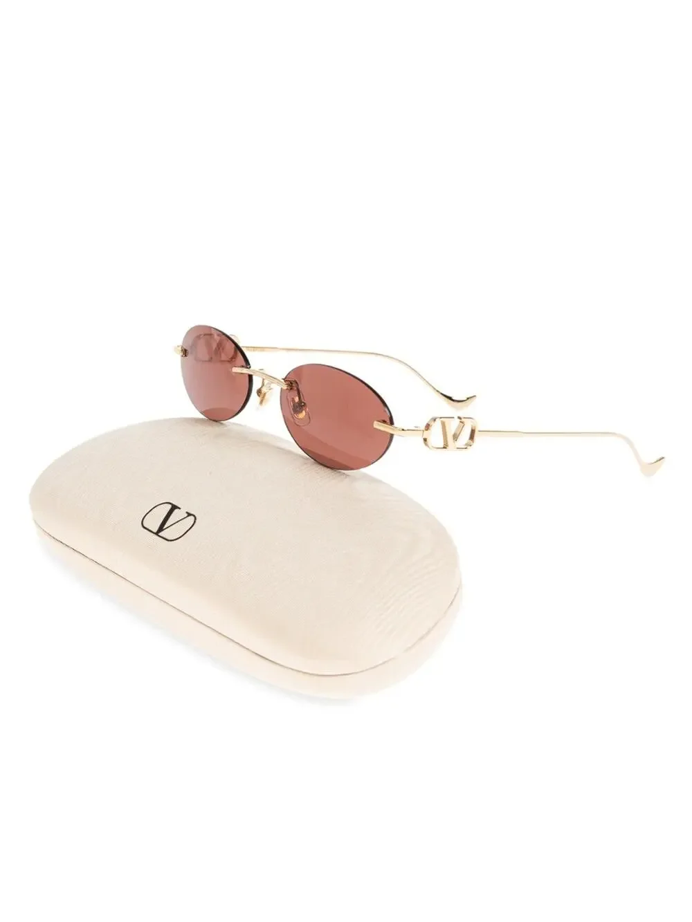 New Valentino VG0032S 002 Gold Oval Sunglasses Brown Lenses Authentic
